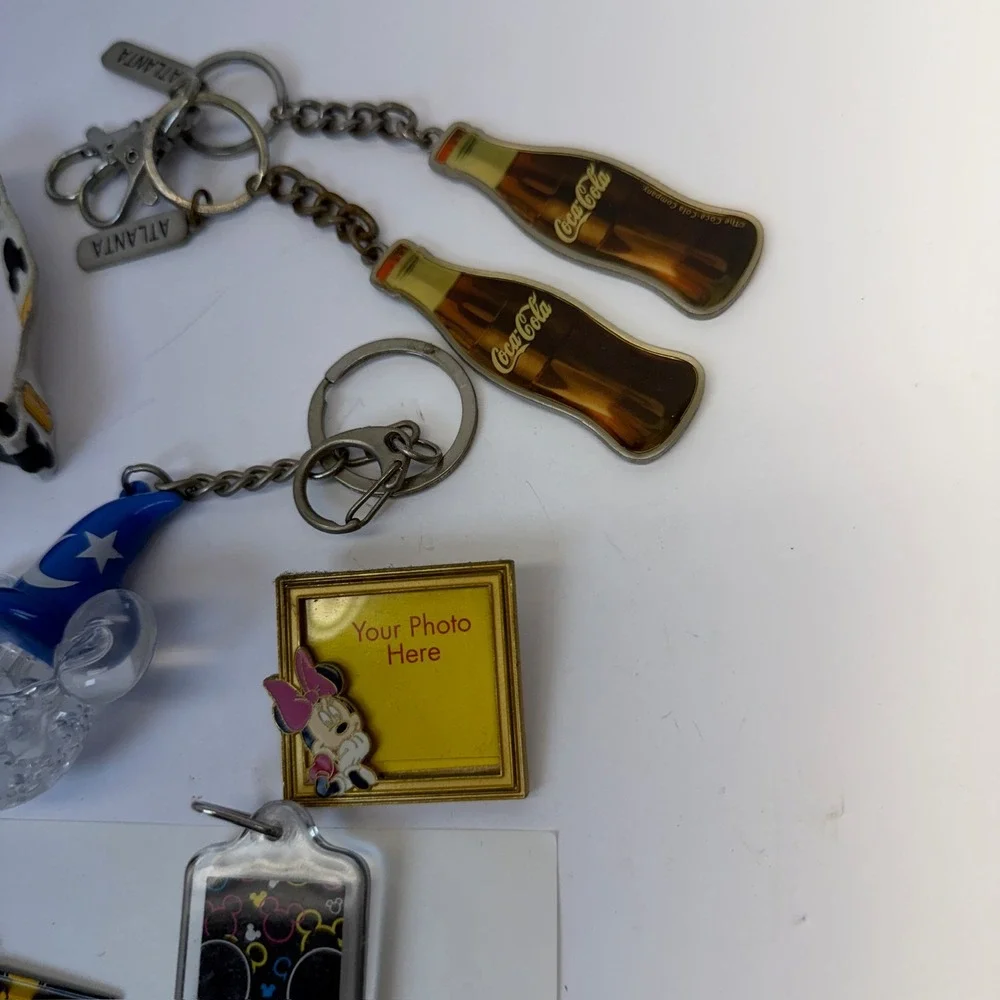 Disney Mickey Minnie Lot 17 pcs Keychains Lanyard‎ Coca-Cola Atlanta Photo Frame